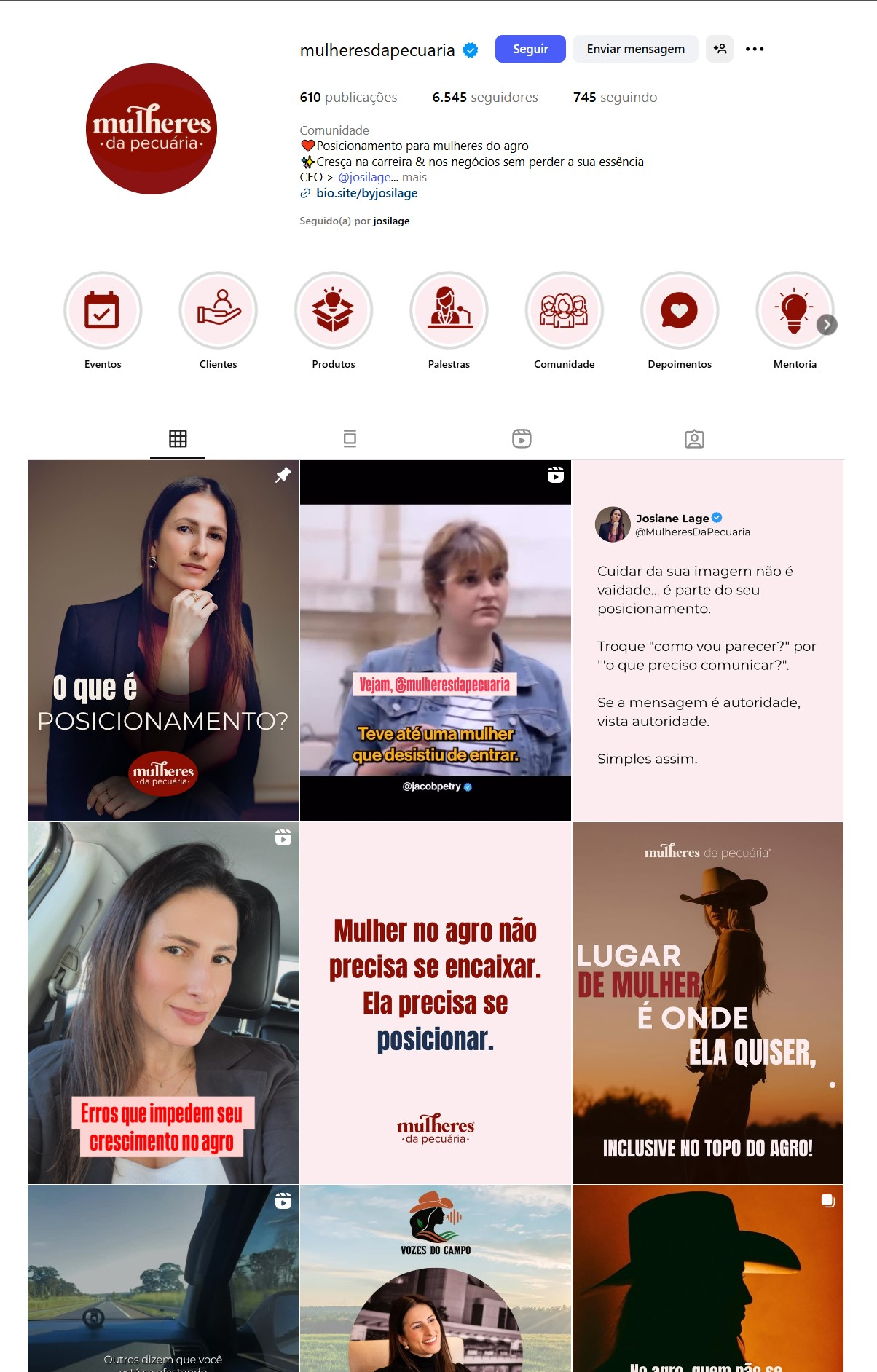 Perfil do Instagram da comunidade Mulheres da Pecuária
